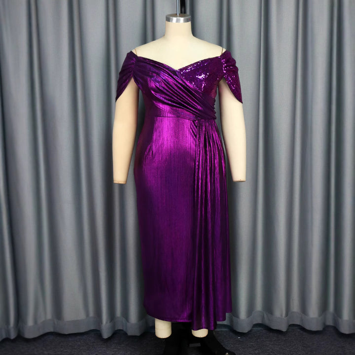 Women glamorous evening dress with shiny top and elegant draping StylebySassy