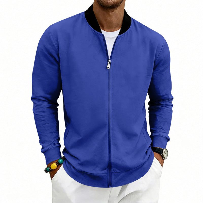 Men's lightweight bomber jacket made of jersey with stand-up collar, elastic cuffs, and concealed pockets StylebySassy