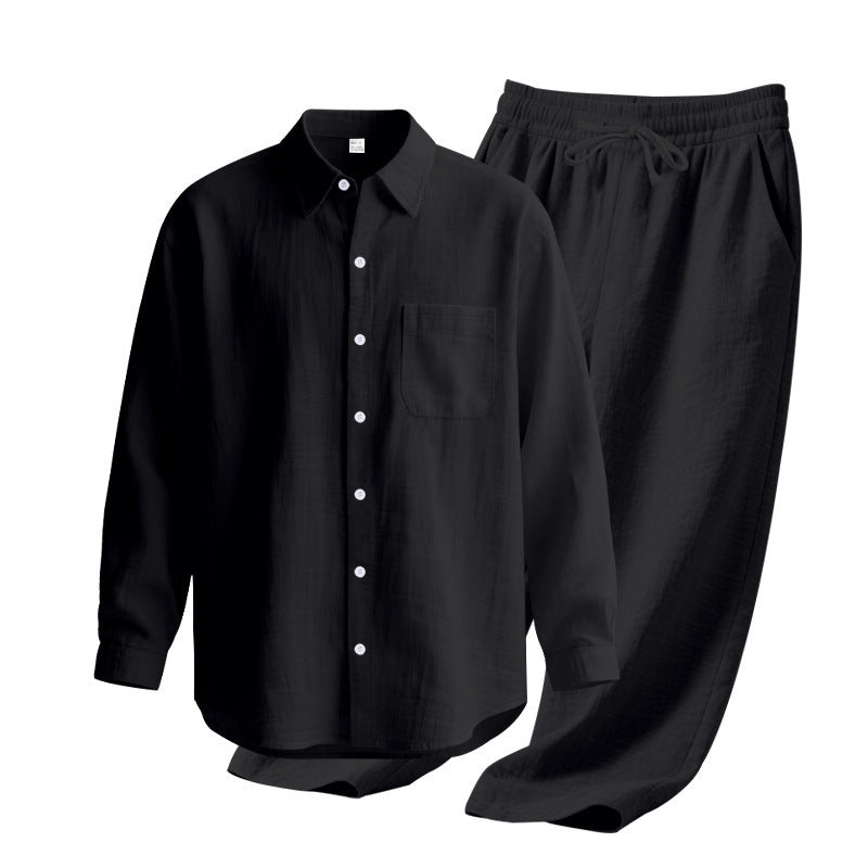 Men's light house suit made of cotton gauze with kent collar shirt, breast pocket and drawstring pants StylebySassy