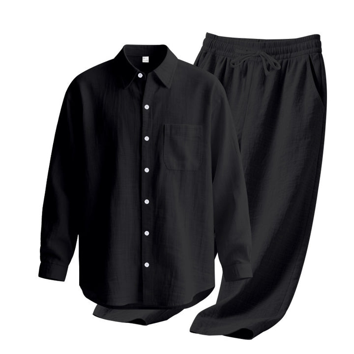 Men's light house suit made of cotton gauze with kent collar shirt, breast pocket and drawstring pants StylebySassy