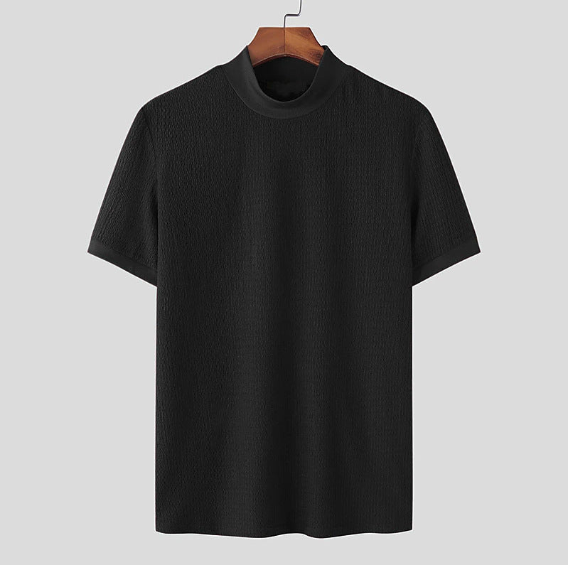 Men's short-sleeve stand-up collar fine knit shirt with fine ribbed structure StylebySassy