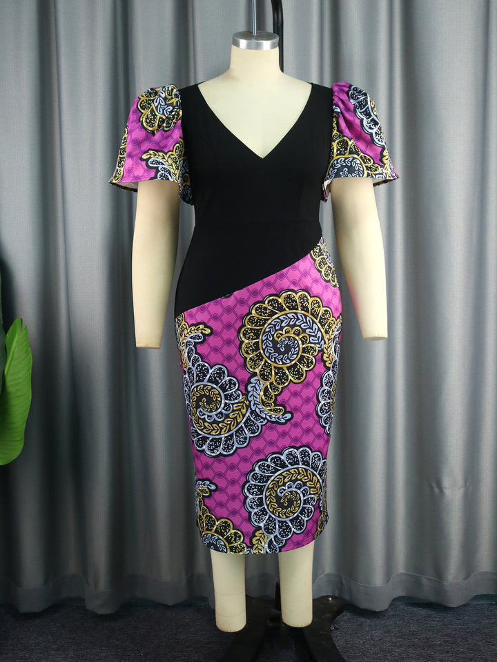 Women's fitted dress with colorful puff sleeves and asymmetrical design StylebySassy
