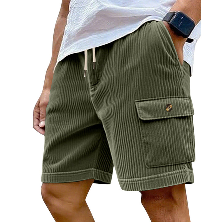 Men's utility cord shorts with elastic drawstring waistband and patch flap pockets StylebySassy