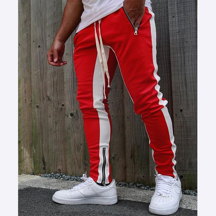 Men's narrow jogging pants with side contrast stripe, drawstring and ankle zipper StylebySassy