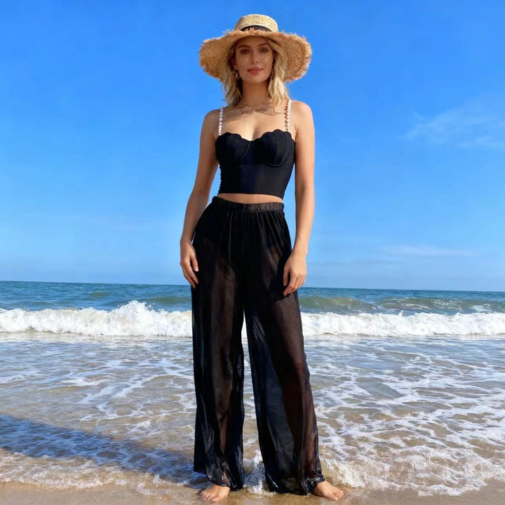 Women's palazzo pants with elegant transparent accents StylebySassy