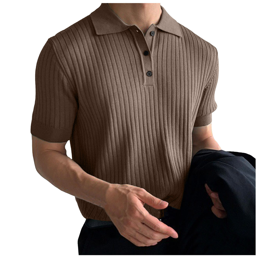 Men's narrow-cut ribbed polo shirt made of fine knit with short sleeves and polo collar StylebySassy