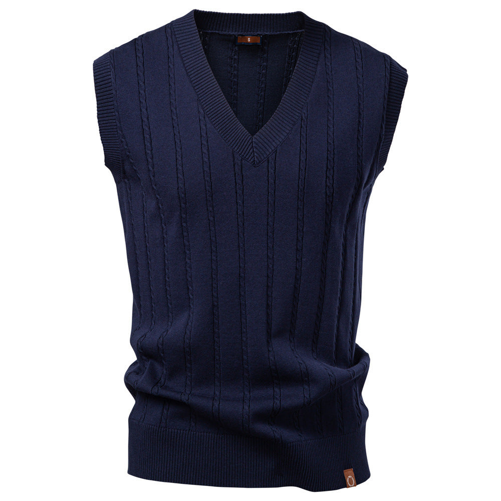 Men's sleeveless knitted vest with V-neck and ribbed hem StylebySassy