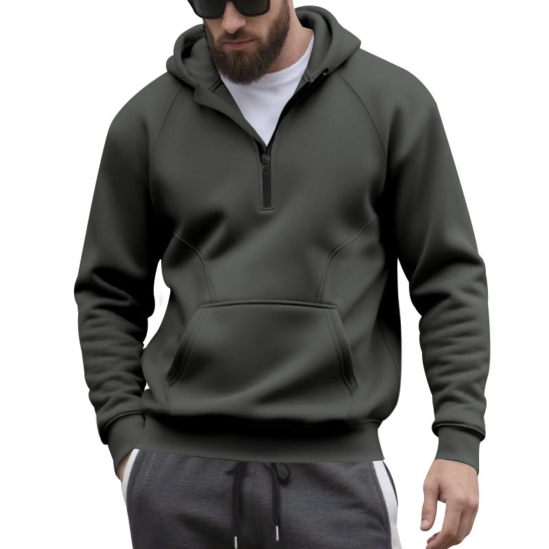 Men's half-zip hoodie in a minimalist softshell look with kangaroo pocket and raglan sleeves StylebySassy