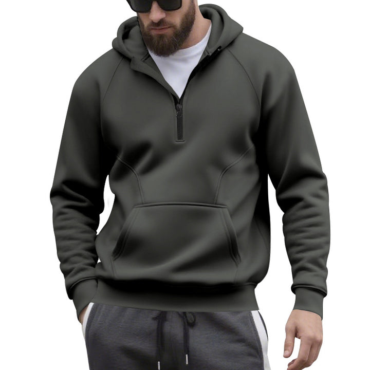 Men's half-zip hoodie in a minimalist softshell look with kangaroo pocket and raglan sleeves StylebySassy