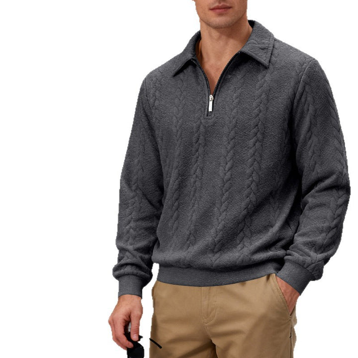 Men's coarse knitted troyer with short zipper and polo collar StylebySassy