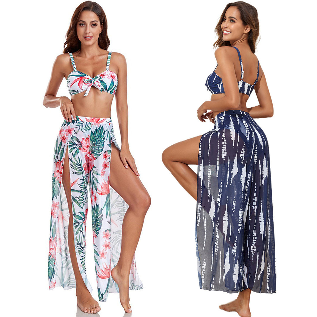 Women's bikini set with floral random pattern and matching wrap skirt StylebySassy
