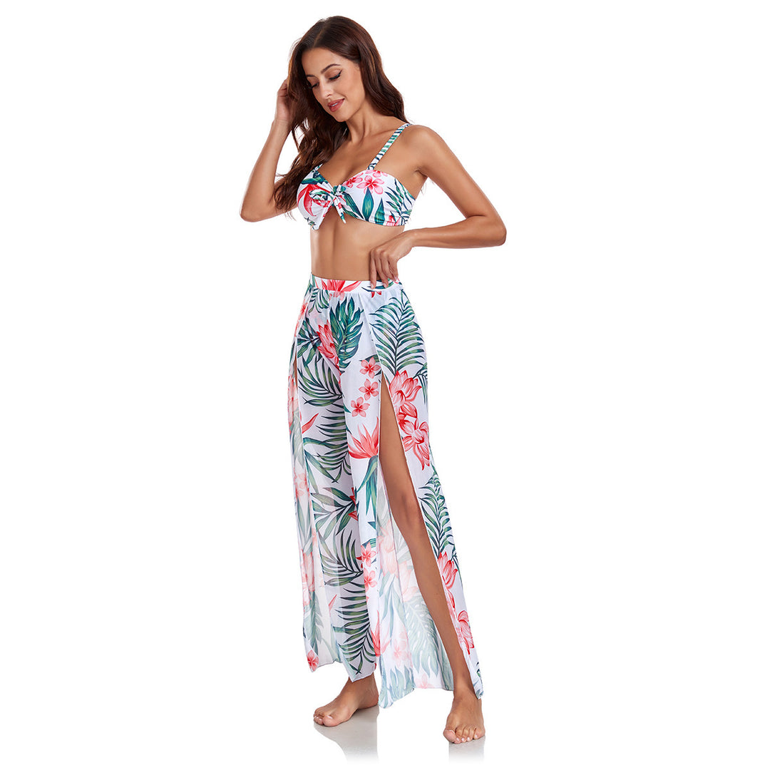 Women's bikini set with floral random pattern and matching wrap skirt StylebySassy
