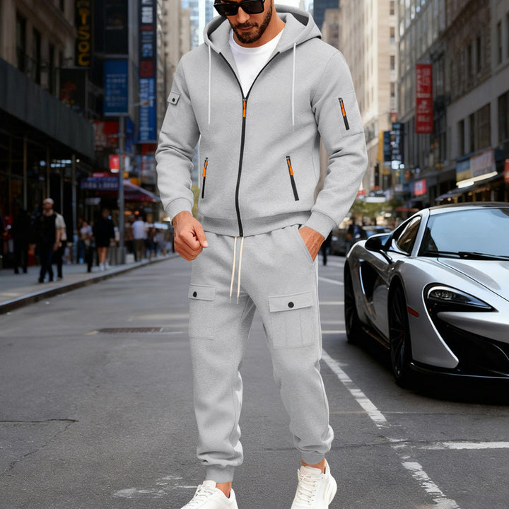 Men's urban hooded tracksuit made of cotton blend with cargo pockets and functional zippers StylebySassy