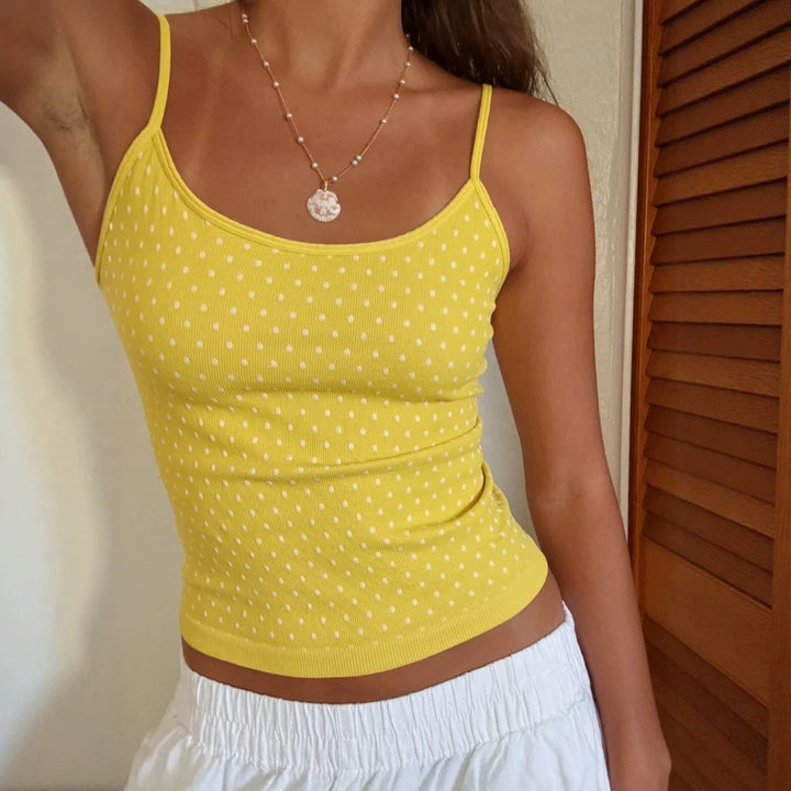Women’s fine ribbed spaghetti strap top with dot structure and tailored fit StylebySassy