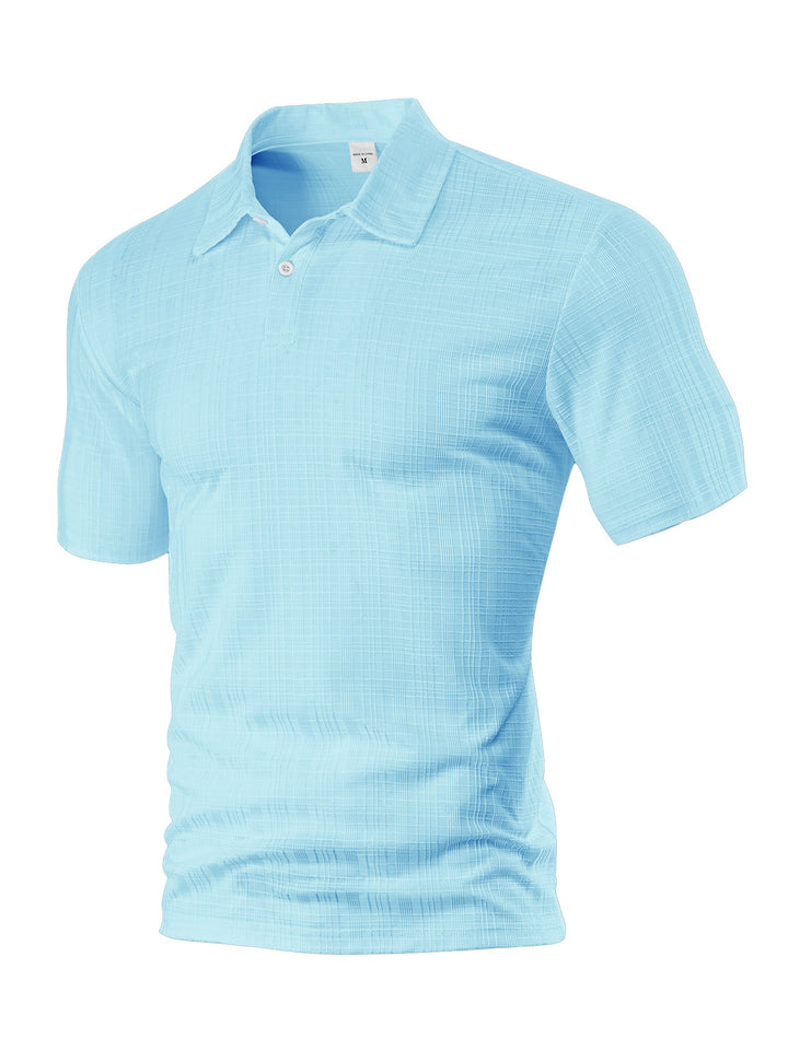 Men's light structured short sleeve polo with shirt collar and single button placket StylebySassy