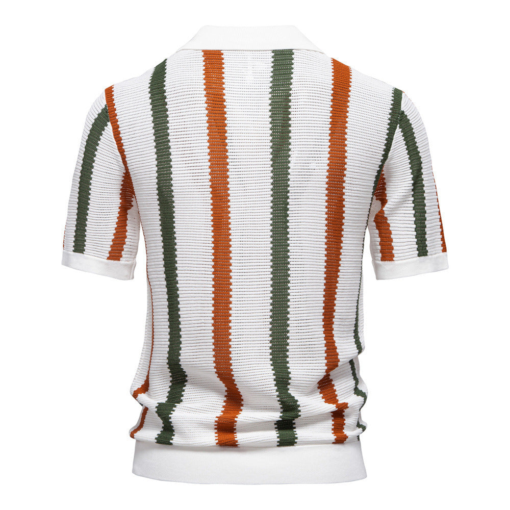 Men's short-sleeved knitted polo with collar and textured knit fabric StylebySassy
