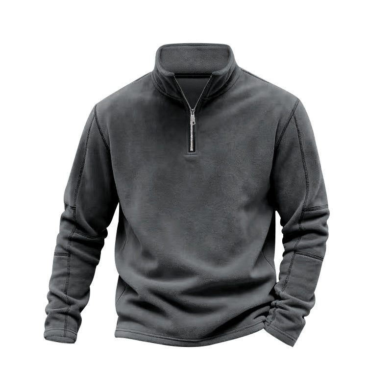 Men's lightweight fleece pullover with half zipper and stand-up collar StylebySassy