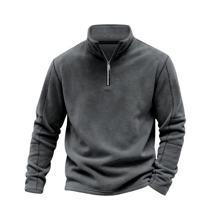Men's lightweight fleece pullover with half zipper and stand-up collar StylebySassy