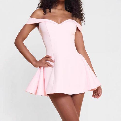 Ladies Off-Shoulder Mini Dress with Swinging Skirt StylebySassy