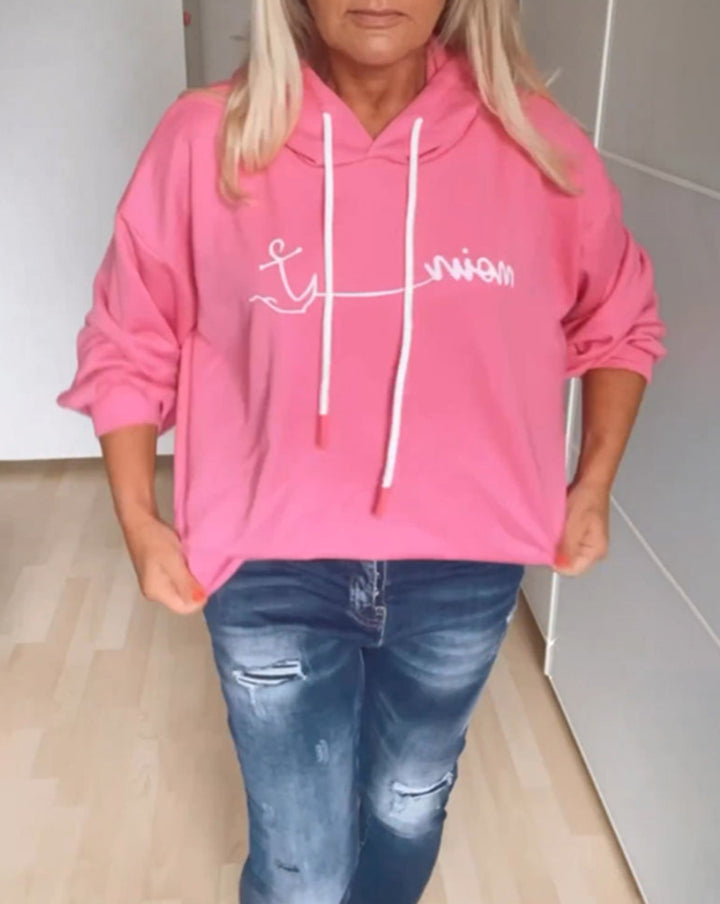 Women casual hoodie with minimalist line graphic, drawstring and ribbed hem StylebySassy