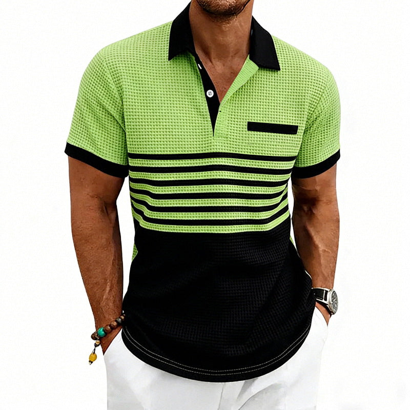 Men's Jacquard Polo with Block Stripes, Chest Cover and Cotton Mix StylebySassy