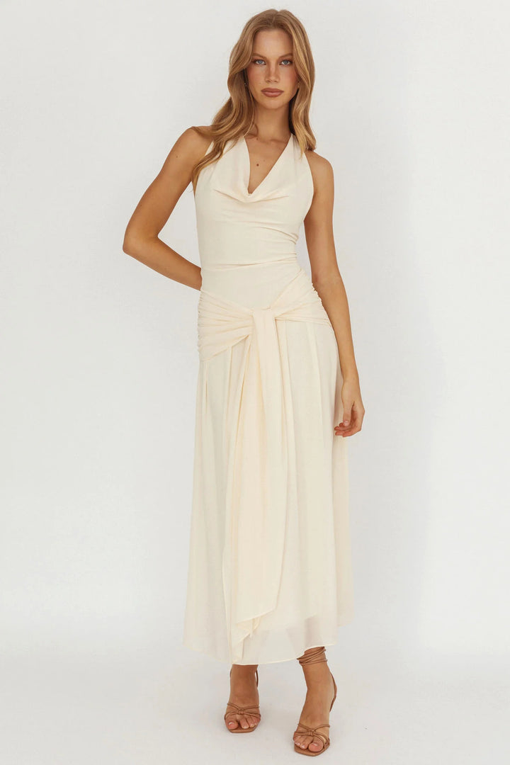 Women Elegant Long Evening Dress with Refined Halter Net StylebySassy