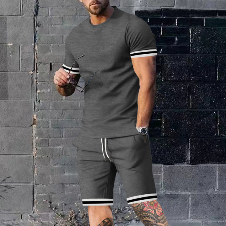 Men's athletic leisure set made of cotton fine jersey with contrast cuffs and drawstring short pants StylebySassy