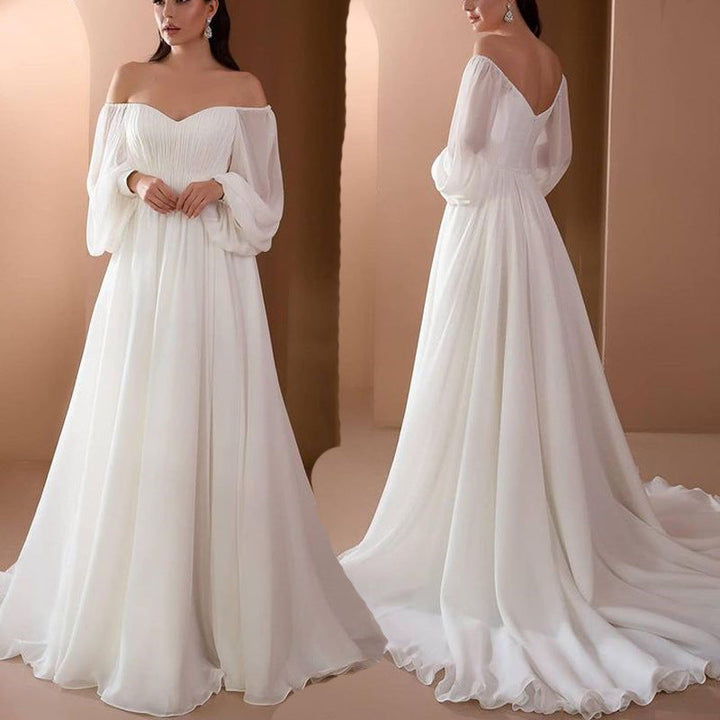 Romantic Off-Shoulder Long Sleeve White Wedding Dress for Wedding | StylebySassy