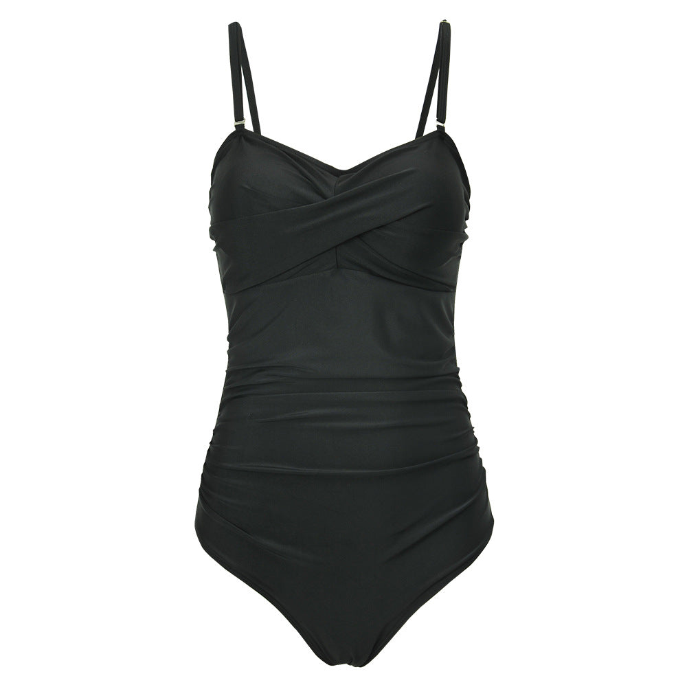 Women One-Piece Wrap Swimsuit with Striped Pattern StylebySassy