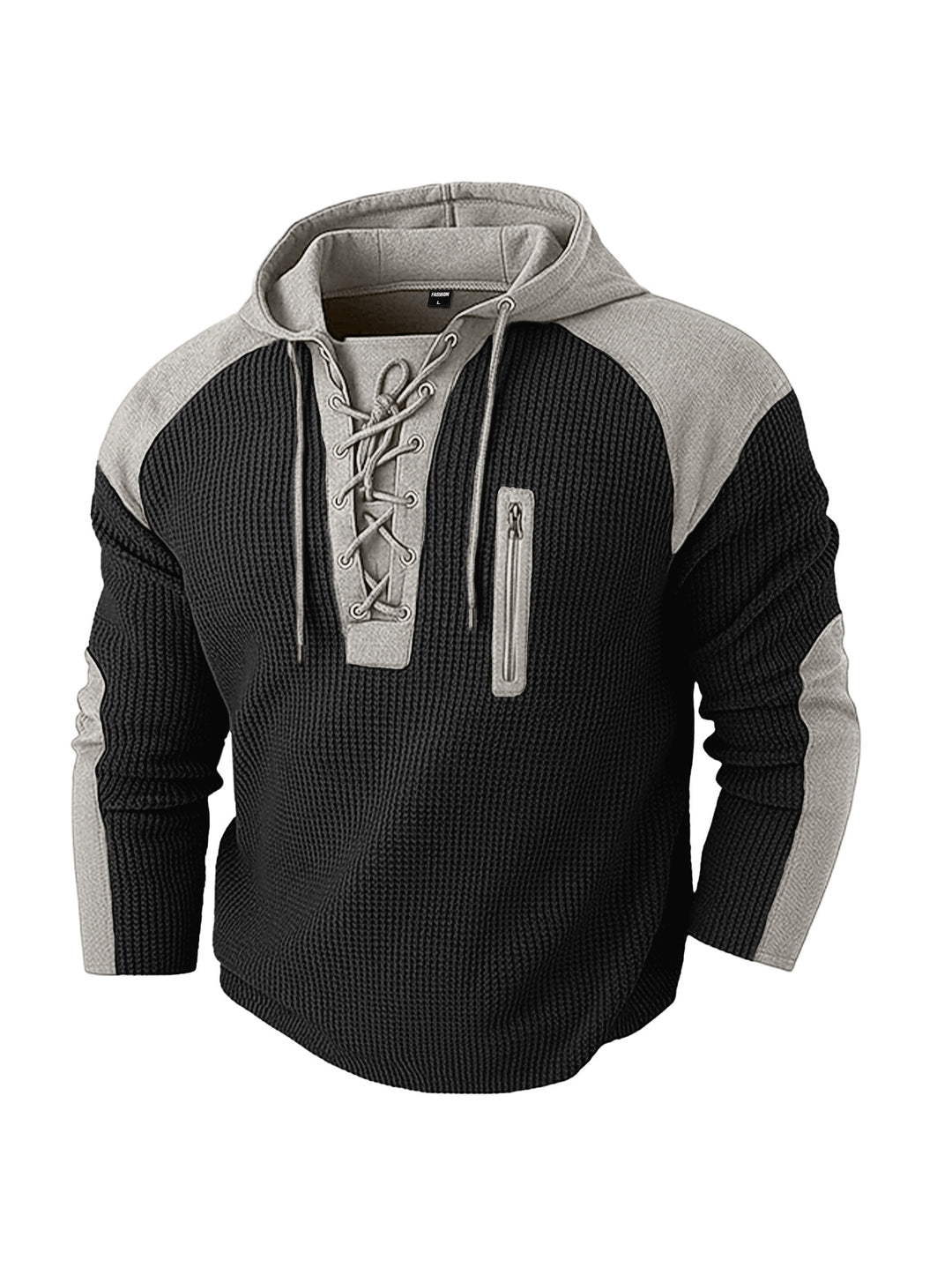 Men's hoodie with lacing trim and vertical zipper chest pocket StylebySassy