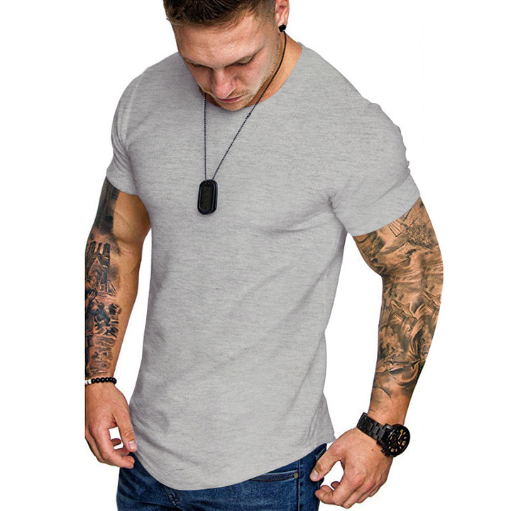 Men's figure-hugging round neck shirt with athletic cut elastic cotton-elastane mix and rounded hem StylebySassy