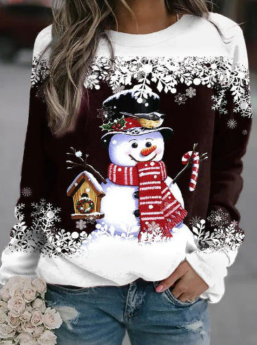 Women's Christmas Sweatshirt with Snowman Design and Round Neckline StylebySassy