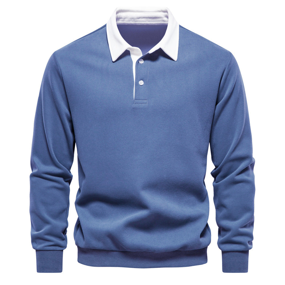 Men's elegant long sleeve polo shirt with contrast collar StylebySassy