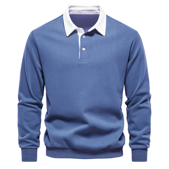 Men's elegant long sleeve polo shirt with contrast collar StylebySassy