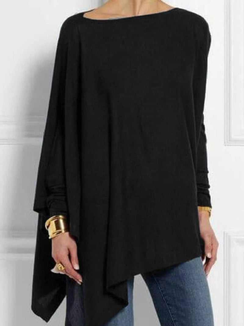 Women's draped oversized tunic with asymmetrical hem and wide batwing sleeves StylebySassy