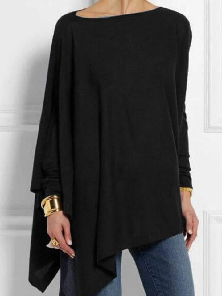 Women's draped oversized tunic with asymmetrical hem and wide batwing sleeves StylebySassy
