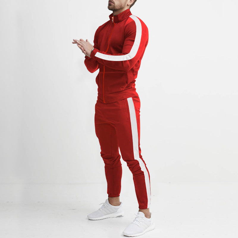 Men's retro striped zip training set with stand-up collar and tapered jogging pants StylebySassy