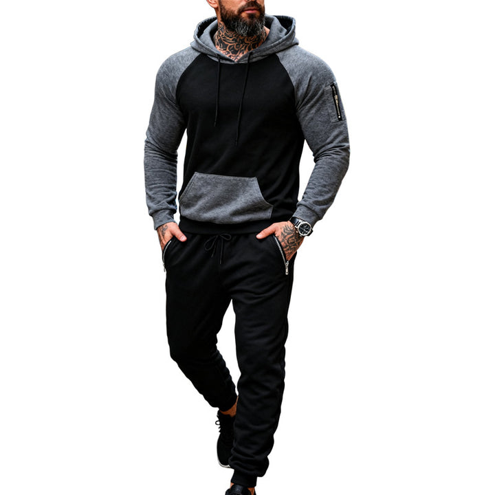 Men's two-piece hooded sweat set with raglan sleeves, sleeve zip pocket, and tapered jogging pants StylebySassy