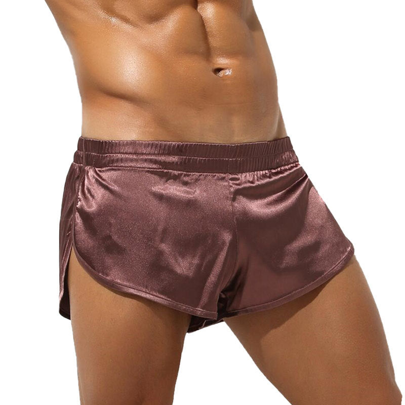 Men's short satin sleep shorts with elastic waistband and side slit StylebySassy