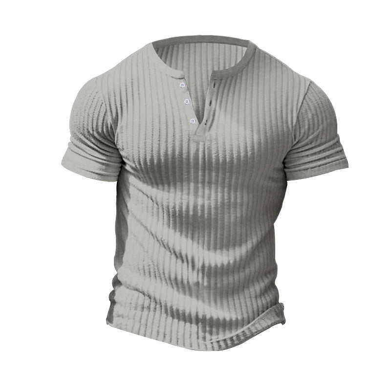 Men's fitted short sleeve Henley shirt with ribbed texture and short button placket StylebySassy