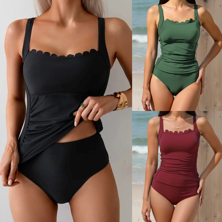 Ladies Ruching Swimsuit with Elegant Neckline StylebySassy