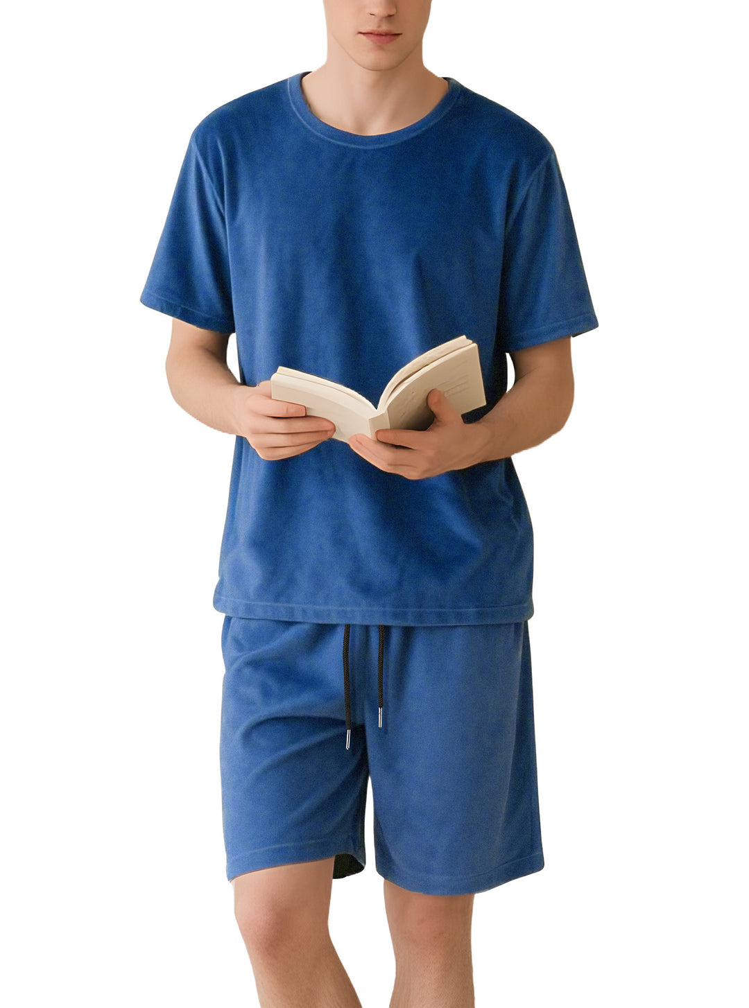 Men's velour lounge set with round neck short sleeve shirt and drawstring shorts StylebySassy
