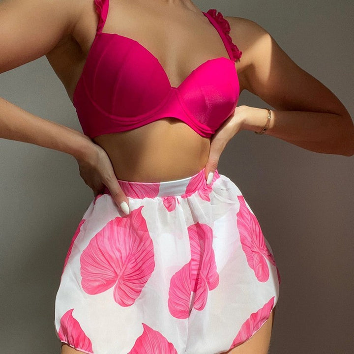 Women's bikini set with fringed shimmering top and airy skirt StylebySassy