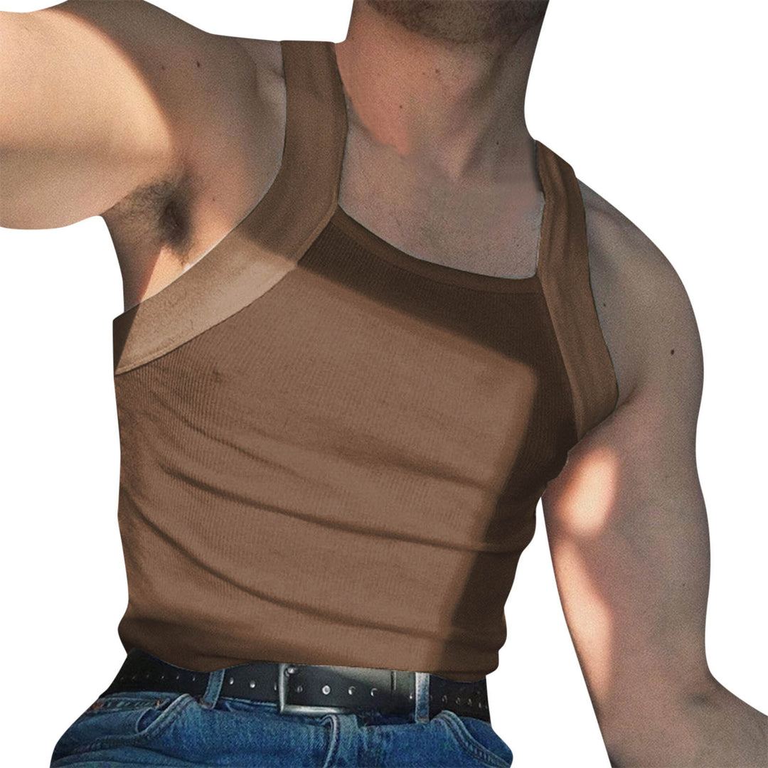 Women's form-fitting ribbed top with high round neckline and wide straps StylebySassy