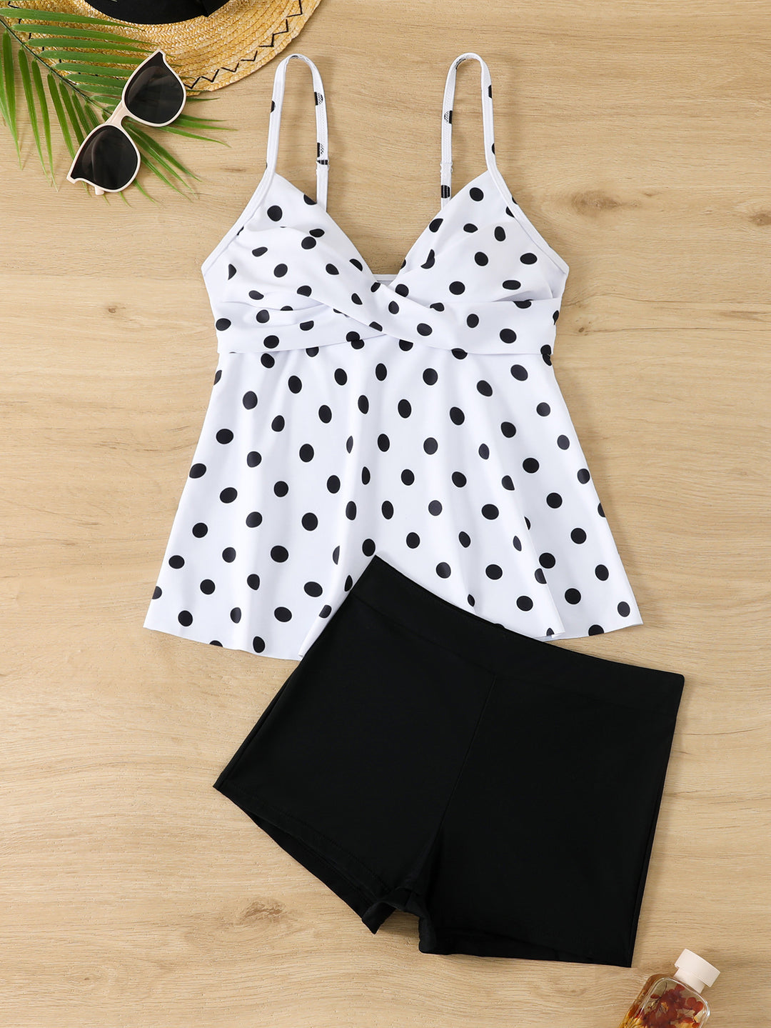 Ladies Tankini set with polka dot pattern and comfortable shorts StylebySassy