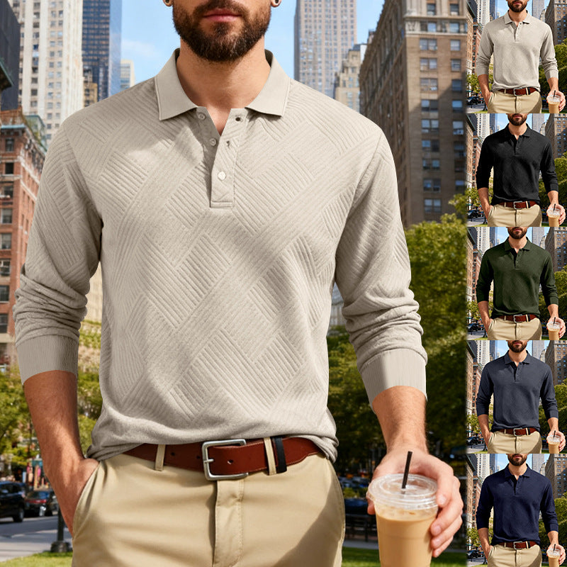 Men's long-sleeve polo shirt made of textured jacquard knit StylebySassy