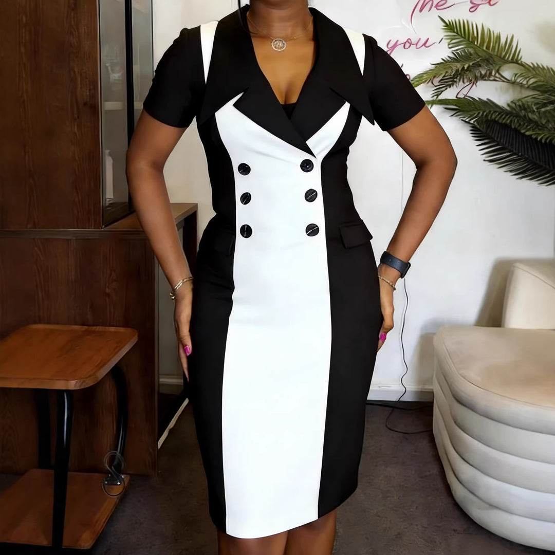 Women's Elegant Sheath Dress with Two-Tone Design and Tailored Accents StylebySassy