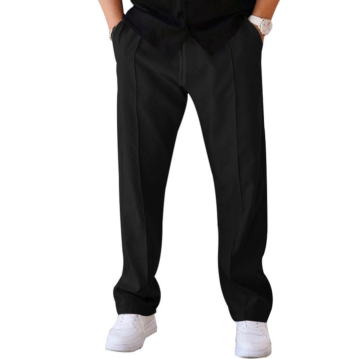 Men's straight-cut casual trousers with crease and drawstring StylebySassy