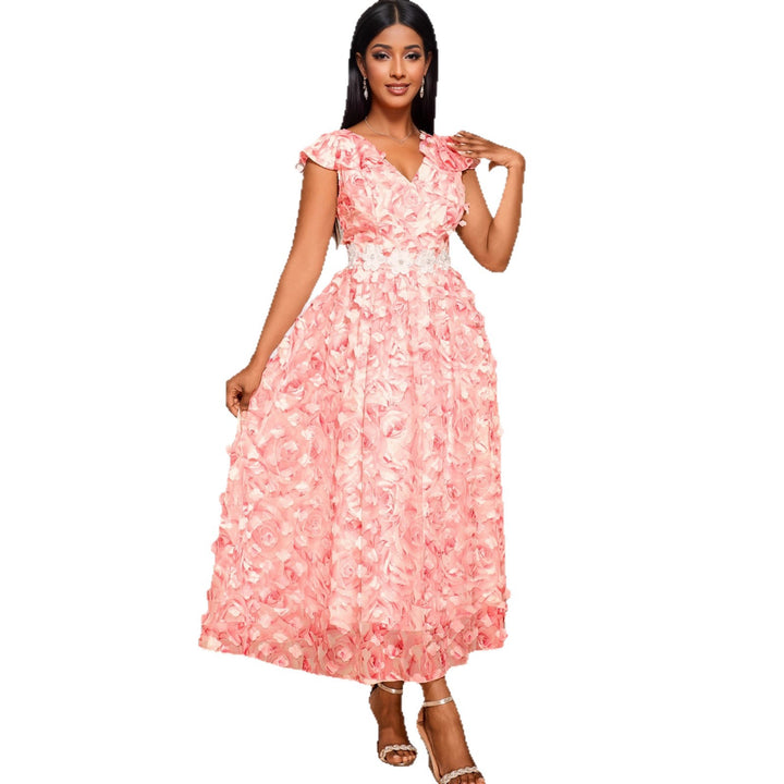 Women Elegant Maxi Dress with Floral Ruffles