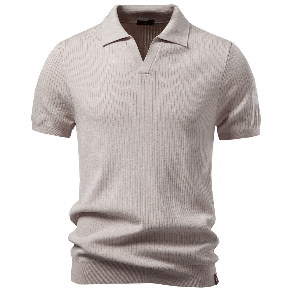 Men's fine ribbed short-sleeve polo shirt with open Kent collar StylebySassy